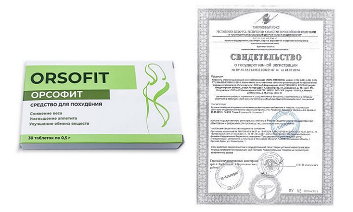 Сертификат ОРСОФИТ препарат для похудения